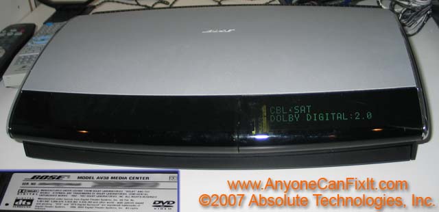 This listing is for access to the repair instructions for a Bose Lifestyle Media Center  nbsp  This listing is nbsp NOT for an actual Bose Lifestyle Media Center  Figure 1   Bose Lifestyle Media Center AV38There is an issue with this Bose Lifestyle Media Center AV38 in which the sound cuts off nbsp   no sound out of the speakers  after playing for a while  especially if the unit gets warm  nbsp  The sound will usually come back on after the unit has been turned off and allowed to cool  nbsp  We have a repair for this Bose Lifestyle Media Center AV38  nbsp  This repair may also apply to other Bose Lifestyle systems that are configured like the one shown in Figure 1 above  for example  models AV28  AV38 and AV48 series  The basic repair requires the following supplies and tools shown in Figure 2 below Figure nbsp 2   Supplies Needed for the Bose Lifestyle Repair1  Phillips Screwdriver2  Marking pen  optional 3  Eraser  Pencil shown with an eraser on the end  4  Wipe Cloth5  Contact   Control Cleaner  amp  Lubricant  Radio Shack  64 4315    about  10 00 can These repairs are guaranteed or your money back This fix is so easy that you may want to consider it even if your unit is under warranty  nbsp  It will save you from sending off your unit  having to package it up  and then sitting around and awaiting its return The instructions include detailed  step by step pictures with thorough explanations  nbsp  See what others have said about the fixes we offer at www AnyoneCanFixIt com  nbsp Also  to check out the reputability of the services offered  you are welcome to see the nbsp Feedback rating on Ebay  just click here  DISCLAIMER The postings  comments  and opinions are provided at your own risk and do not necessarily represent the views or opinions of nbsp  AnyoneCanFixIt com  a division of nbsp  Absolute Technologies  Inc   or any manufacturers or companies listed on this website  nbsp  AnyoneCanFixIt com will not claim responsibility for information posted within these web pages  nbsp  While all efforts are made to provide accurate information  the information is provided at your own risk   use it at your own risk  We are not responsible for the misuse  incorrect installation  incorrect information  or failure of any products we discuss  NO WARRANTY IS MADE OR IMPLIED REGARDING ANY PRODUCTS COVERED BY ANYONECANFIXIT COM or ABSOLUTE TECHNOLOGIES  INC  nbsp  NOR DOES ANYONECANFIXIT COM or ABSOLUTE TECHNOLOGIES  INC  CLAIM TO PROTECT USERS FROM INJURY OR DEATH  THE USER ASSUMES ALL RISKS We cannot express enough how important it is to read the manufacturers instructions that are included with every product you buy and use  Failure to do so could result in incorrect use or installation  which could cause serious injury or death  nbsp  Any of these instructions may void or limit warranties provided by the manufacturers  nbsp  You assume all responsibilities by purchasing any of the offered fixes 